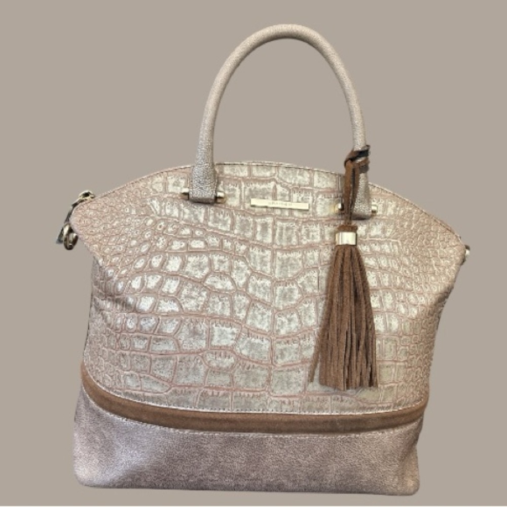 BRAHMIN large Duxbury satchel, Gold Artois, Croc embossed, shoulder strap - Picture 3 of 13